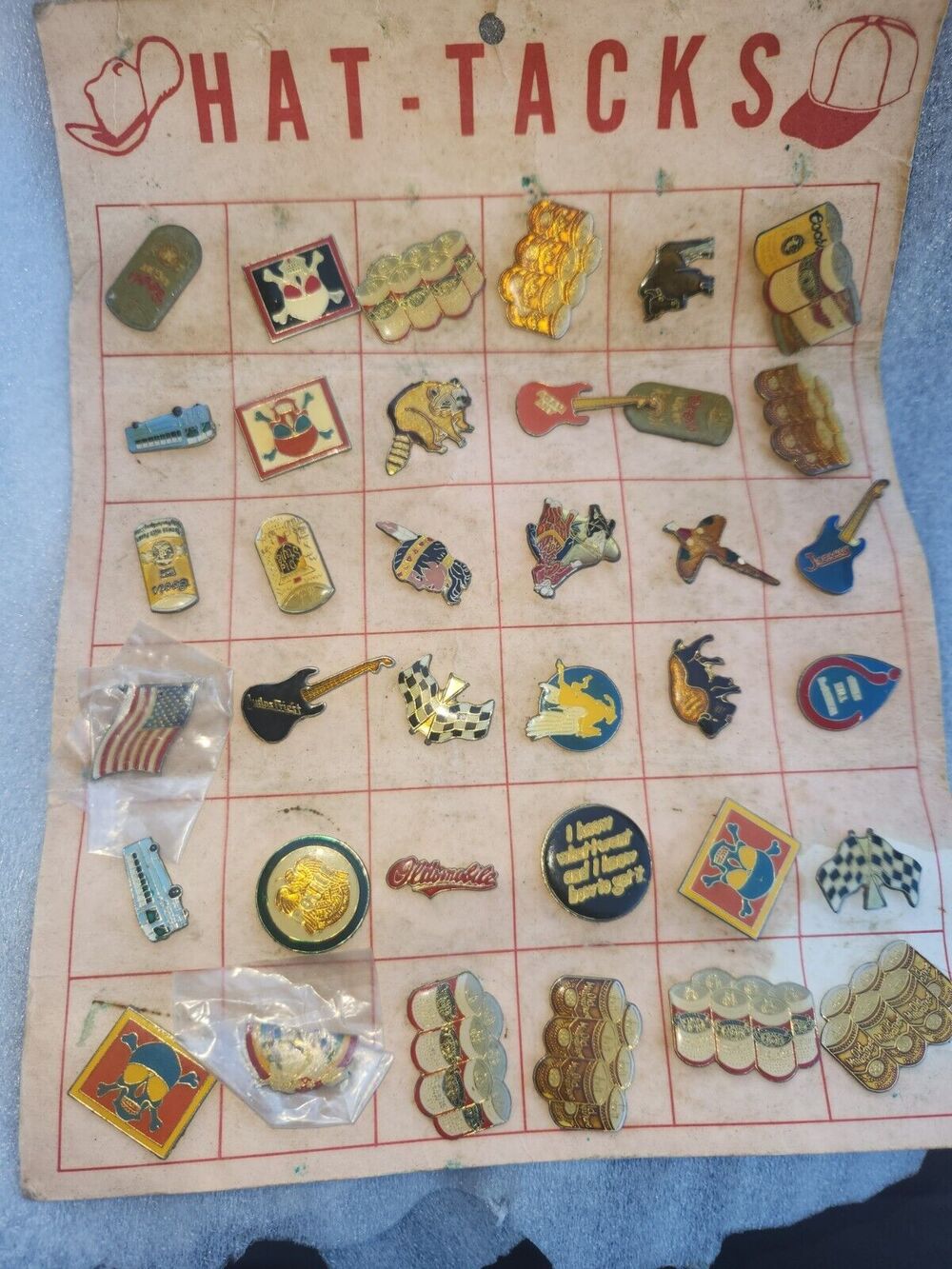 Hat Tacks Lot Of 36 From 70s Most Great Condition Cardboard Display Is Poor